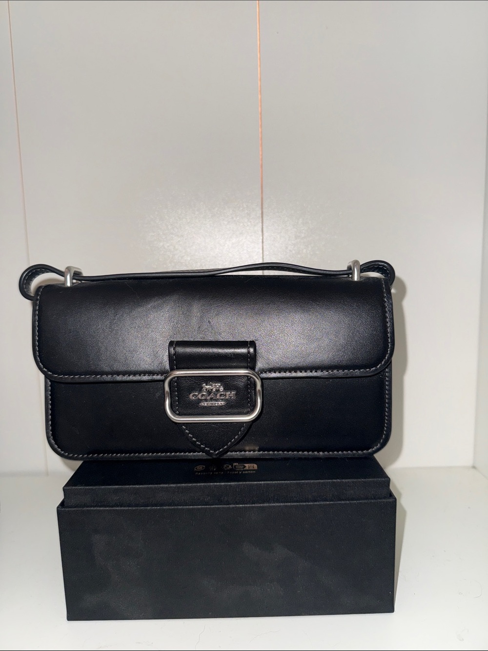 Coach Black Leather Crossbody with Silver-Tone Buckle
